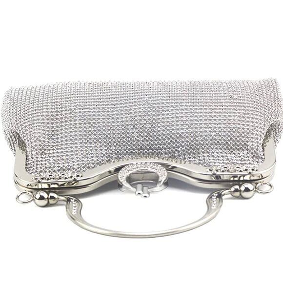 Silver Rhinestone Luxury Bag Purse with Detachable Chain - Picture 4 of 6